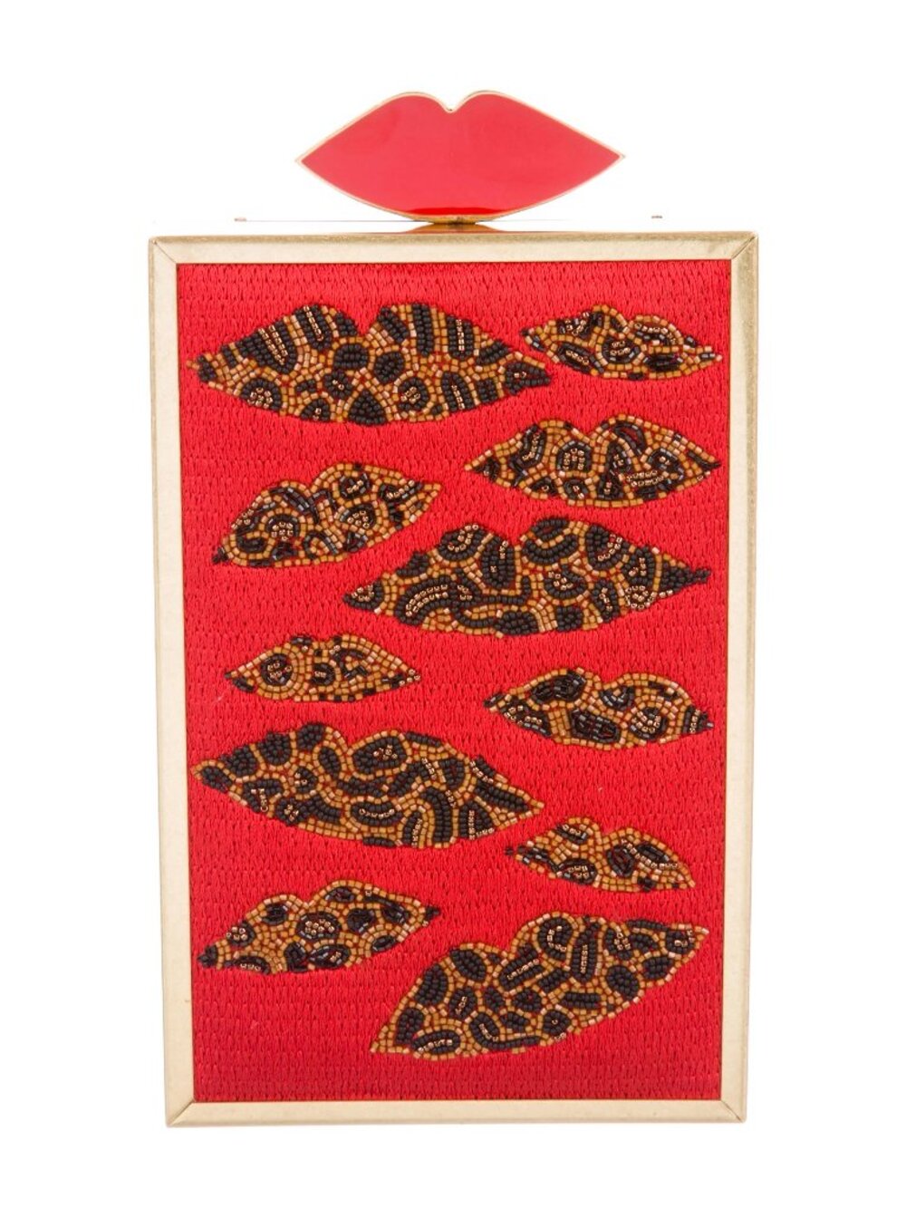 Red Lip-Detail Embellished Alice+Olivia Minaudière